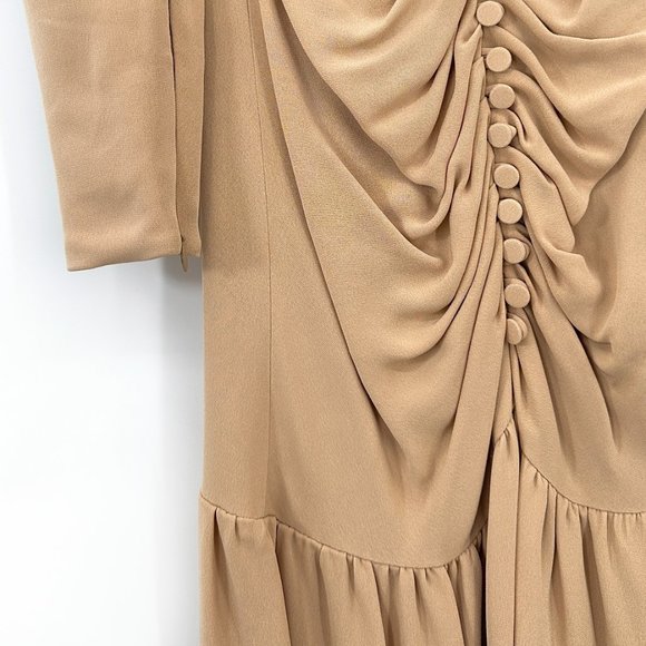 NWT Mother of Pearl Pippa Tan Brown Ruched Long Sleeve Crepe Maxi Dress sz 2-4 - Picture 3 of 6